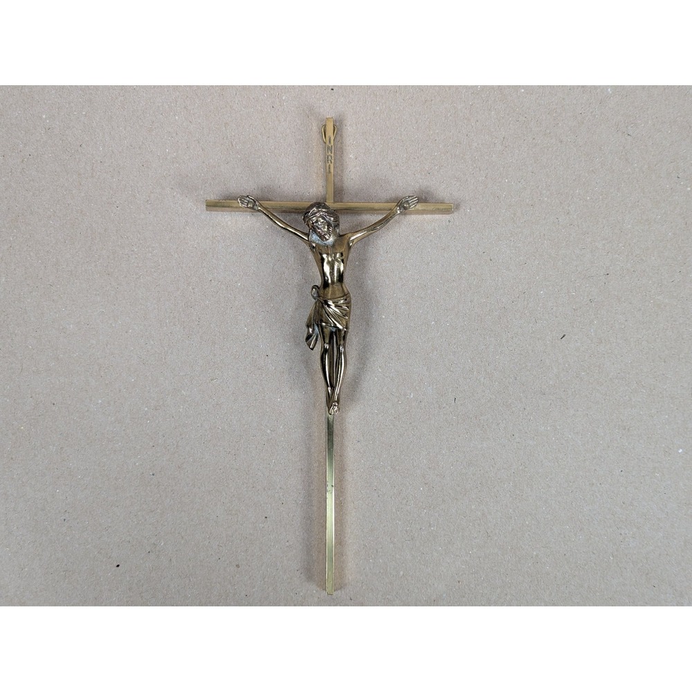Vintage Brass Wall Crucifix INRI Jesus Christ Religious Cross Home Decor